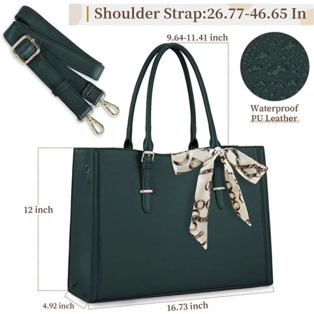 Women's Laptop Bag Waterproof Tote Bag, Green, 15.6 inch